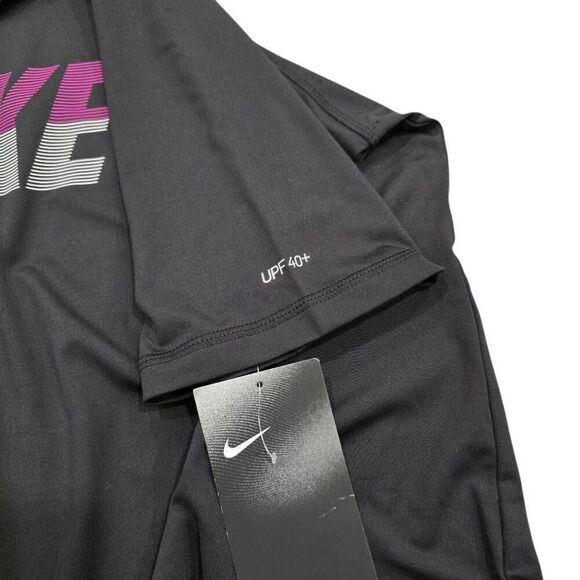 Nike Swim Shirt Womens Large Black Dri-Fit UPF 40+ Raglan Sleeve Rash Guard Retr - Picture 5 of 6